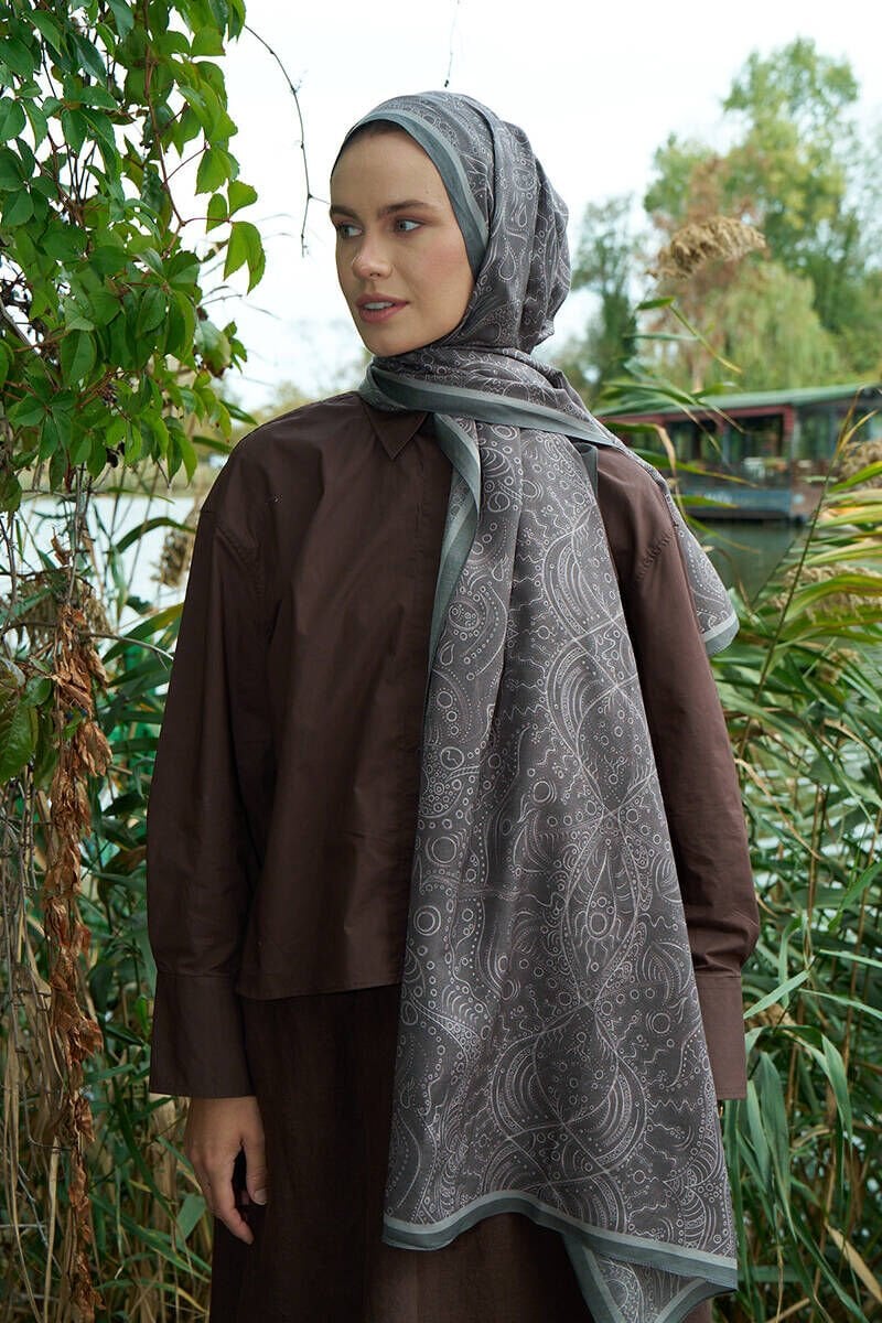ED Scarf / Astra Desen Pamuk İpek Şal - Kum