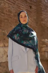 ED scarf / Sunrise Çiçek Desen Şal - Lacivert