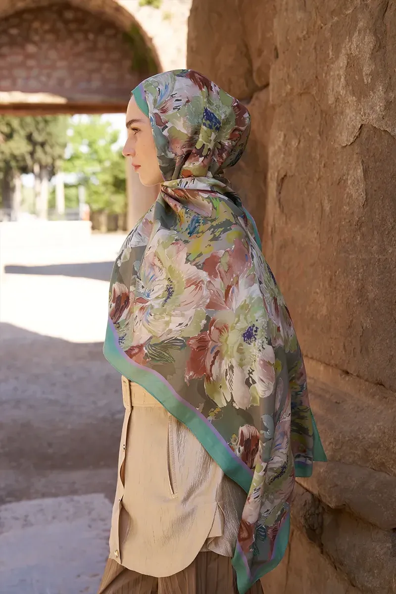 ED scarf /Sunrise Çiçek Desen Şal - Yeşil