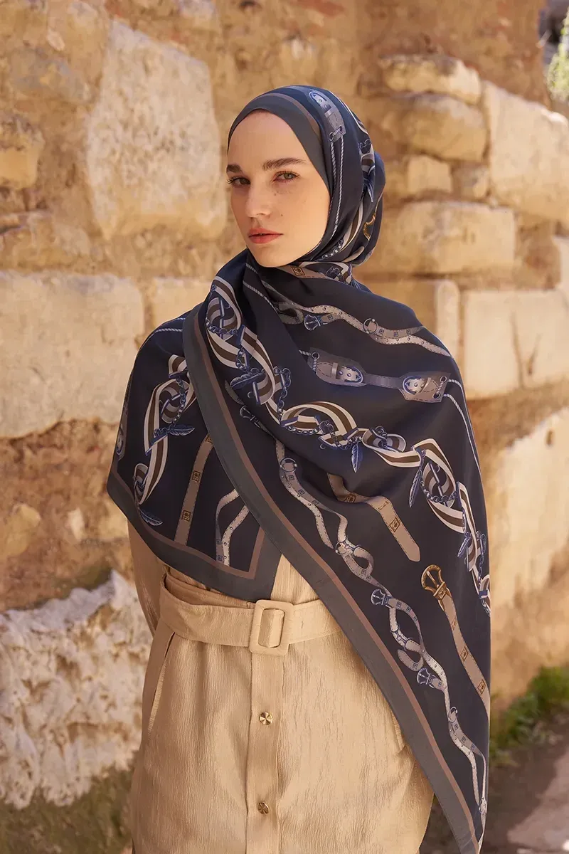 ED scarf /Sunrise Barok Desen Şal -lacivert