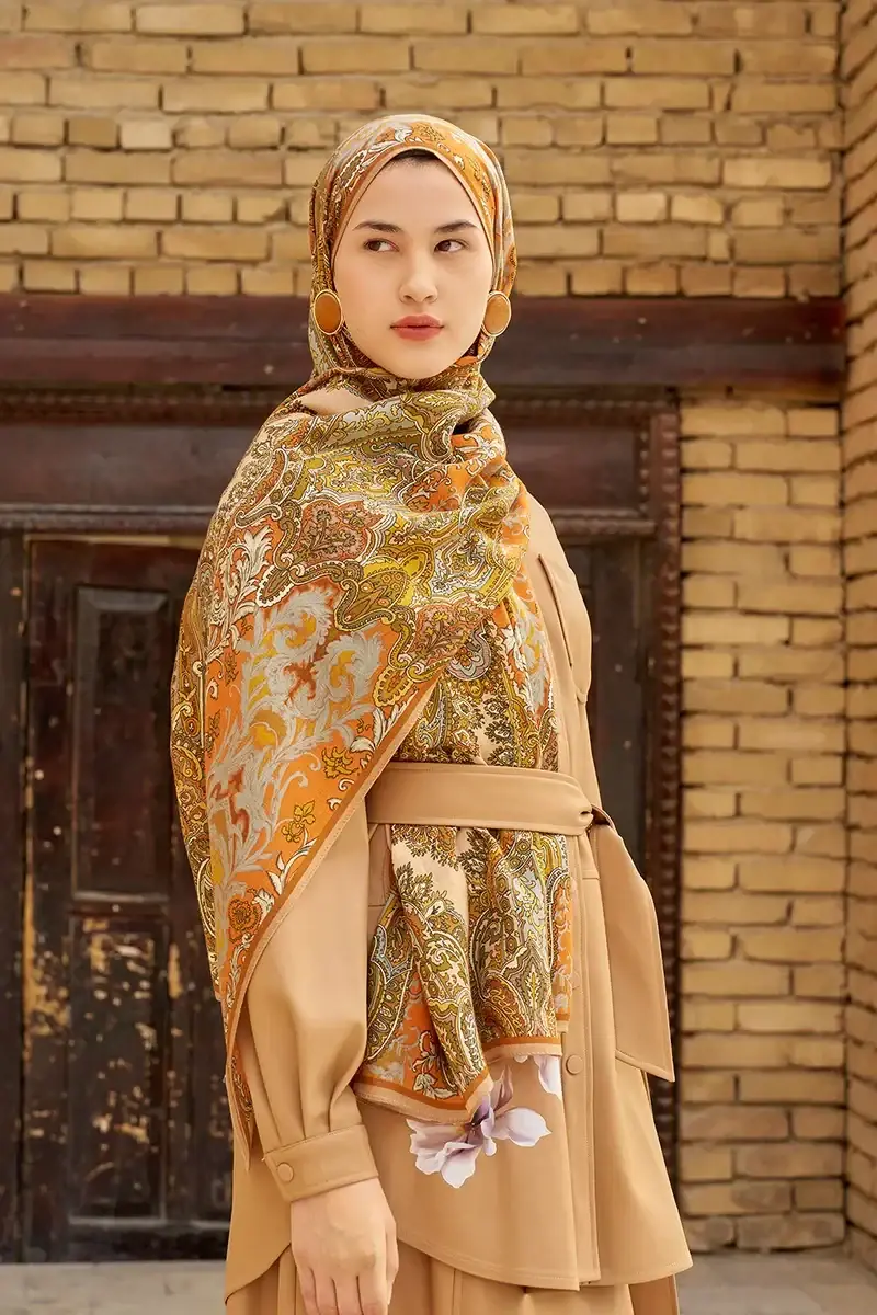 ED scarf /Zeraf Yün İpek Şal - Turuncu