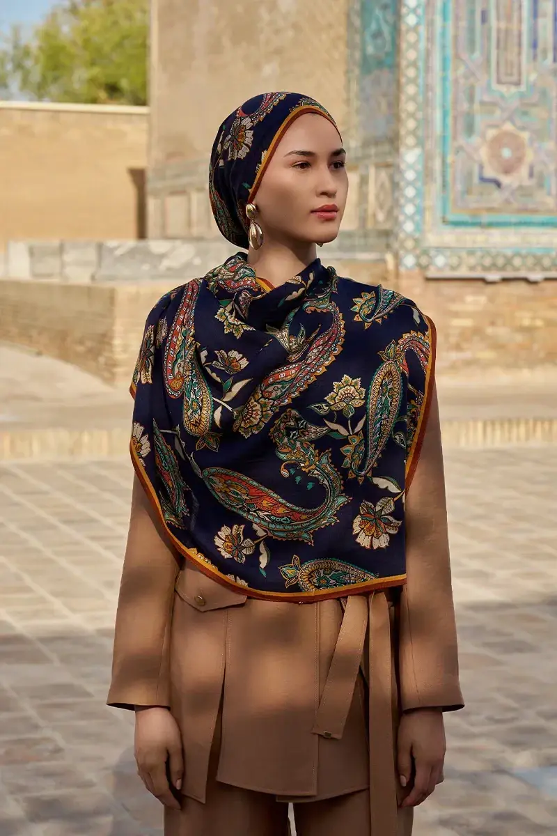 ED scarf /Bade Yün İpek Şal - Lacivert