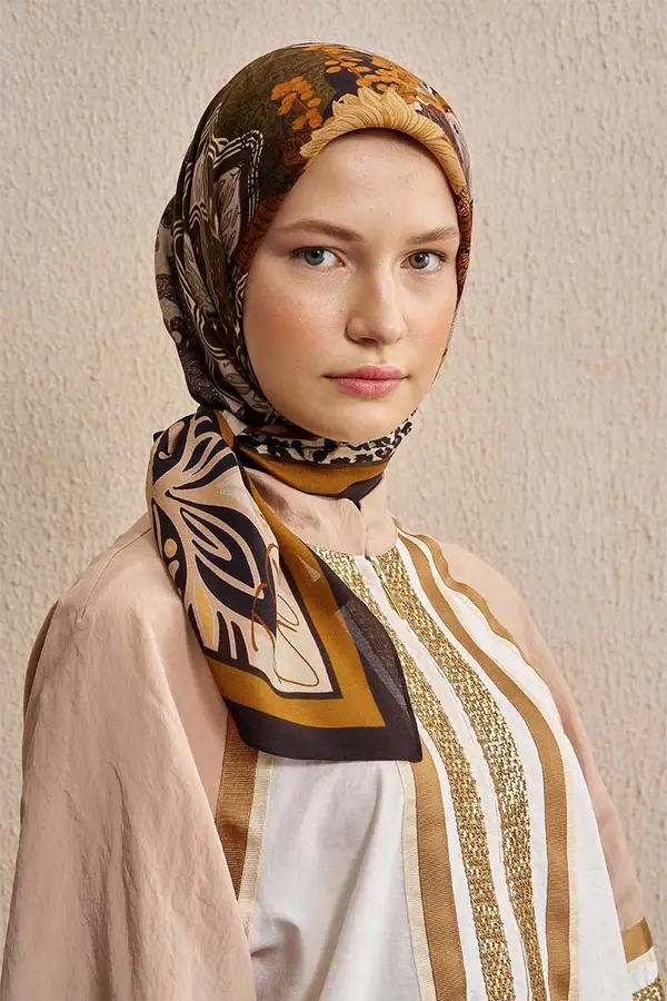 Vision Art Collection Mozaic Eşarp - Kahverengi/Bej