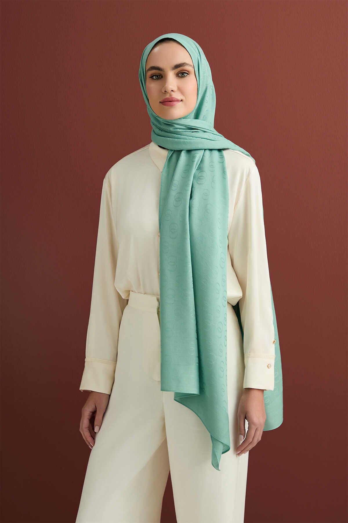 Imannoor Zincir Desen Jakar Düz Boya Şal MİNT