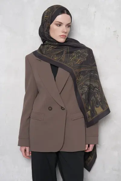 ED SCARF Floş Viskon Şal Riseon Desen - Acı Kahve