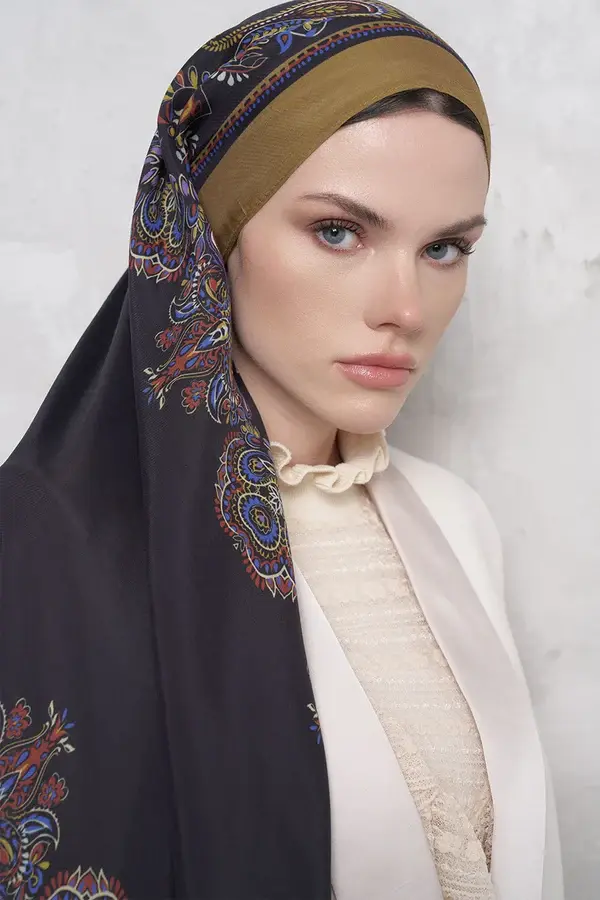 ED SCARF Floş Viskon Şal Sheer Desen - Yağ Yeşili