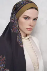 ED SCARF Floş Viskon Şal Sheer Desen - Yağ Yeşili