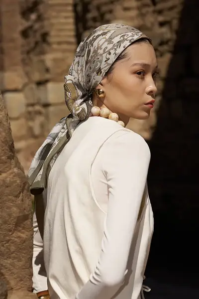 ED SCARF Glaze Mistral Desen Eşarp - Bej